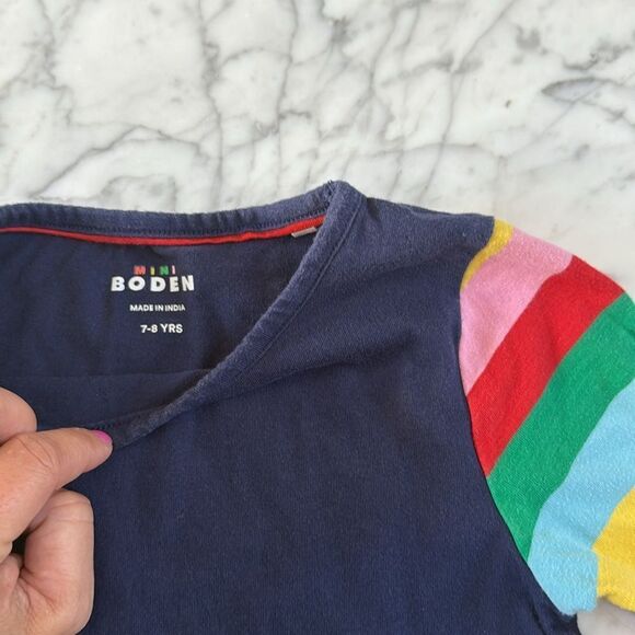 Mini Boden Rainbow Unicorn Applique Dress Girls 7/8 Pockets Long Sleeve Navy - Picture 3 of 5